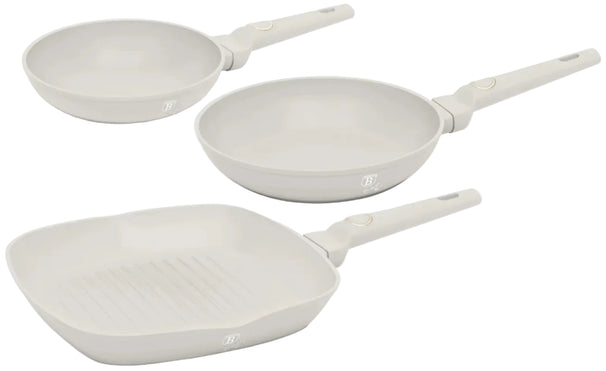 Berlinger Haus Koekenpannenset Mat Crème 3-Delig - Koekenpan ø 20 & 24 cm, Grillpan 28 cm - Geschikt voor alle warmtebronnen