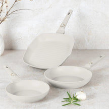 Berlinger Haus Koekenpannenset Mat Crème 3-Delig - Koekenpan ø 20 & 24 cm, Grillpan 28 cm - Geschikt voor alle warmtebronnen