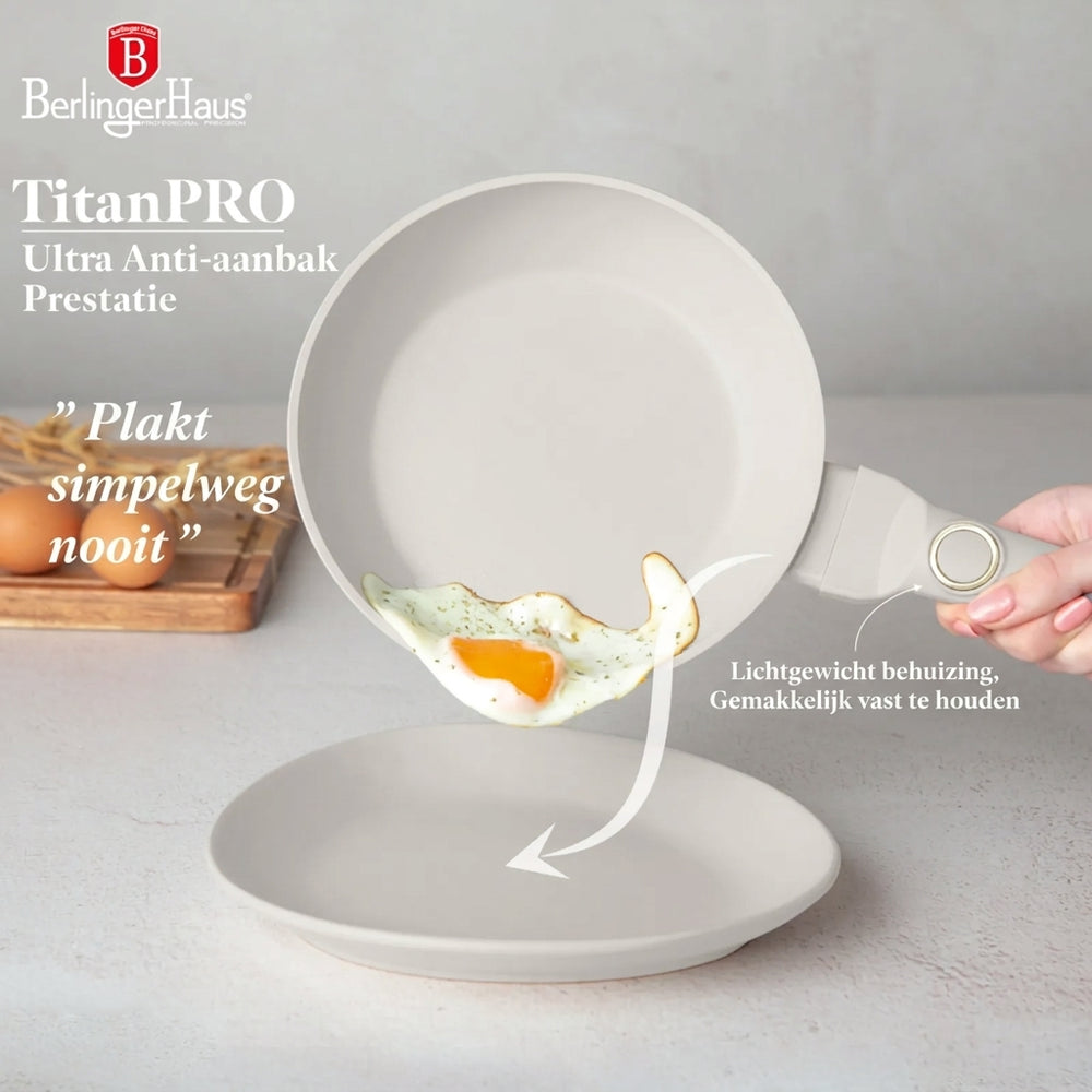 Berlinger Haus Koekenpannenset Mat Crème 3-Delig - Koekenpan ø 20 & 24 cm, Grillpan 28 cm - Geschikt voor alle warmtebronnen