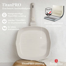 Berlinger Haus Koekenpannenset Mat Crème 3-Delig - Koekenpan ø 20 & 24 cm, Grillpan 28 cm - Geschikt voor alle warmtebronnen