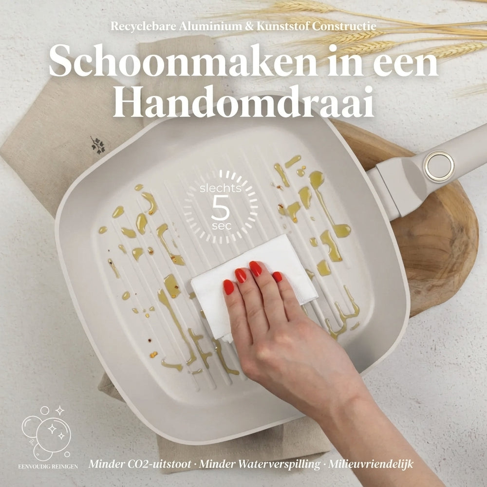 Berlinger Haus Koekenpannenset Mat Crème 3-Delig - Koekenpan ø 20 & 24 cm, Grillpan 28 cm - Geschikt voor alle warmtebronnen