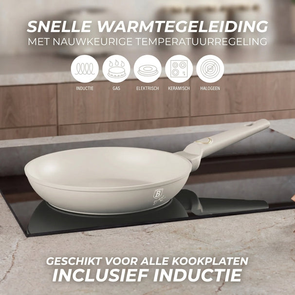 Berlinger Haus Koekenpan Mat Crème ø 28 cm - geschikt voor alle warmtebronnen - standaard anti-aanbaklaag