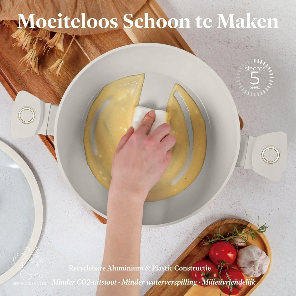 Berlinger Haus Pannenset Mat Crème 7-Delig - Kookpan ø 20, 24, 28 cm & Koekenpan ø 20, 24 cm - geschikt voor alle warmtebronnen