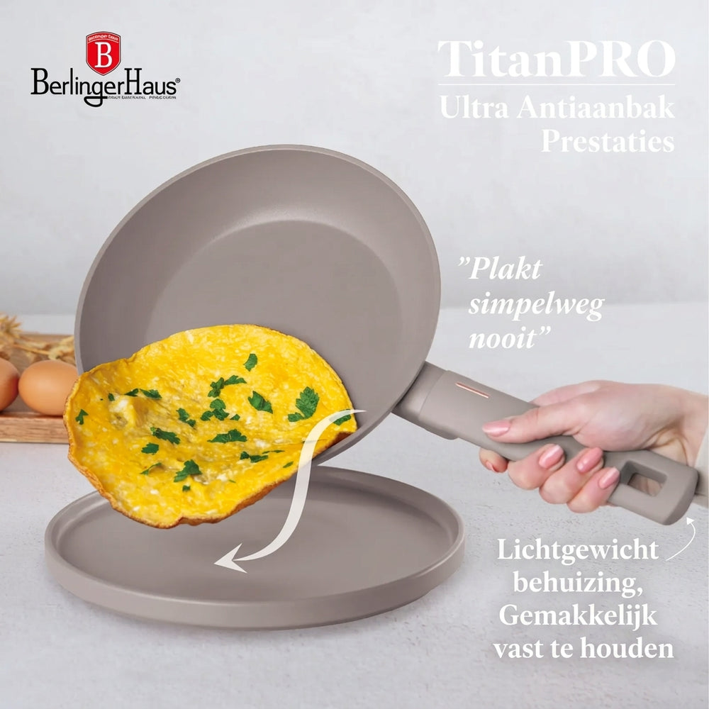 BerlingerHaus Pannenset Taupe 11-Delig - Kookpan ø 20, 24, 28 cm, Koekenpan ø 24, 28 cm & Steelpan ø 16 cm - geschikt voor alle warmtebronnen