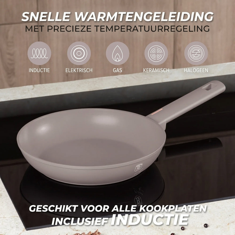 BerlingerHaus Pannenset Taupe 11-Delig - Kookpan ø 20, 24, 28 cm, Koekenpan ø 24, 28 cm & Steelpan ø 16 cm - geschikt voor alle warmtebronnen