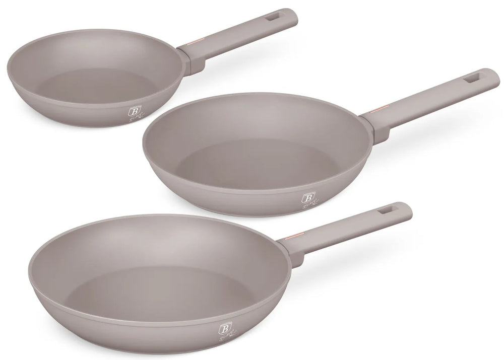 Berlinger Haus Koekenpannenset Taupe 3-Delig - ø 20, 24 & 28 cm - geschikt voor alle warmtebronnen - standaard anti-aanbaklaag