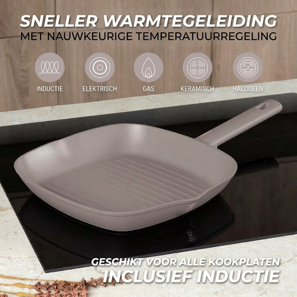 Berlinger Haus Koekenpannenset Taupe 3-Delig - Koekenpan ø 20 & 24 cm, Grillpan 28 cm - Geschikt voor alle warmtebronnen