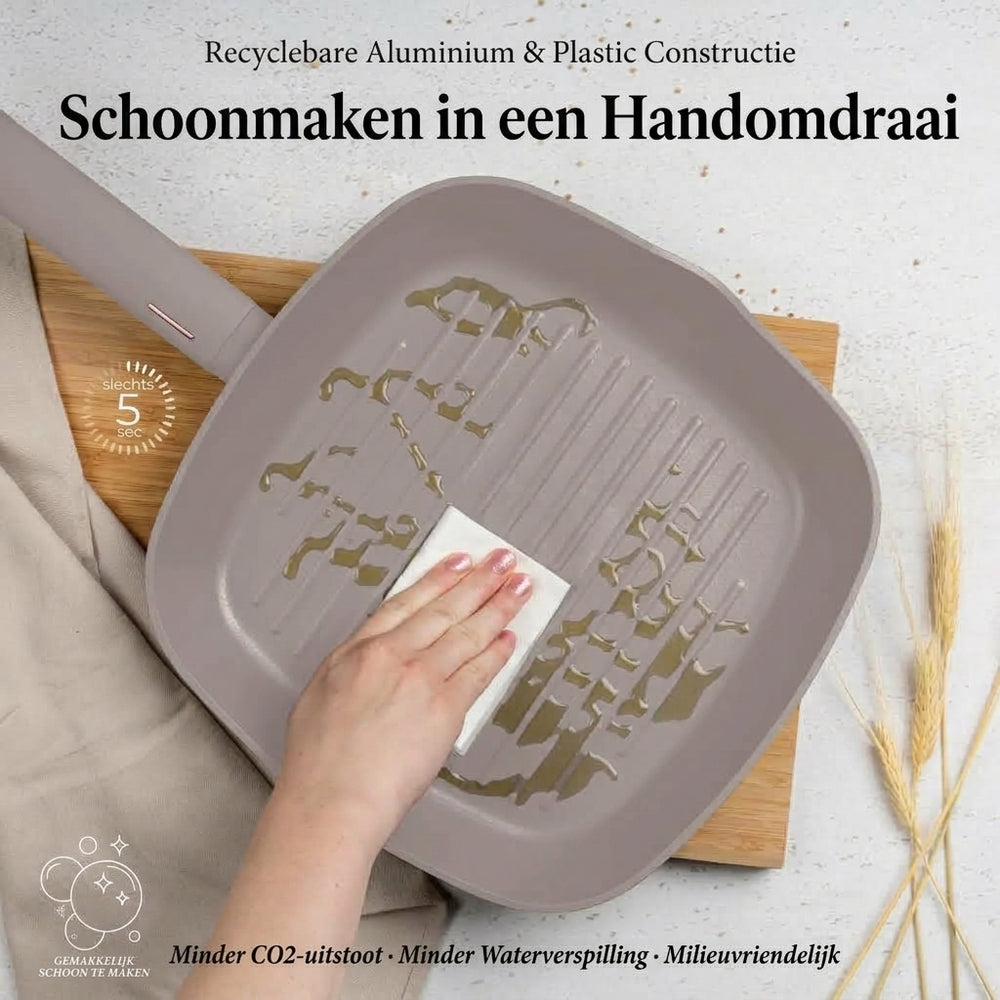 Berlinger Haus Grillpan Taupe 28 x 28 cm - geschikt voor alle warmtebronnen - standaard anti-aanbaklaag