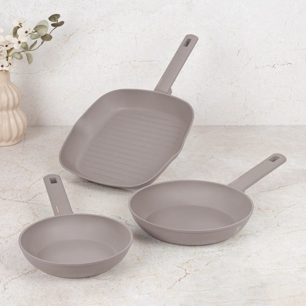 Berlinger Haus Koekenpannenset Taupe 3-Delig - Koekenpan ø 20 & 24 cm, Grillpan 28 cm - Geschikt voor alle warmtebronnen