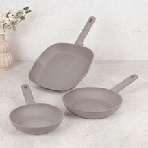 Berlinger Haus Koekenpannenset Taupe 3-Delig - Koekenpan ø 20 & 24 cm, Grillpan 28 cm - Geschikt voor alle warmtebronnen