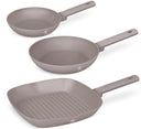 Berlinger Haus Koekenpannenset Taupe 3-Delig - Koekenpan ø 20 & 24 cm, Grillpan 28 cm - Geschikt voor alle warmtebronnen