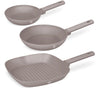 Berlinger Haus Koekenpannenset Taupe 3-Delig - Koekenpan ø 20 & 24 cm, Grillpan 28 cm - Geschikt voor alle warmtebronnen