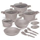 BerlingerHaus Pannenset Taupe 11-Delig - Kookpan ø 20, 24, 28 cm, Koekenpan ø 24, 28 cm & Steelpan ø 16 cm - geschikt voor alle warmtebronnen