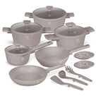 BerlingerHaus Pannenset Taupe 11-Delig - Kookpan ø 20, 24, 28 cm, Koekenpan ø 24, 28 cm & Steelpan ø 16 cm - geschikt voor alle warmtebronnen