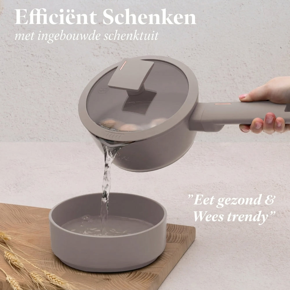 BerlingerHaus Pannenset Taupe 11-Delig - Kookpan ø 20, 24, 28 cm, Koekenpan ø 24, 28 cm & Steelpan ø 16 cm - geschikt voor alle warmtebronnen