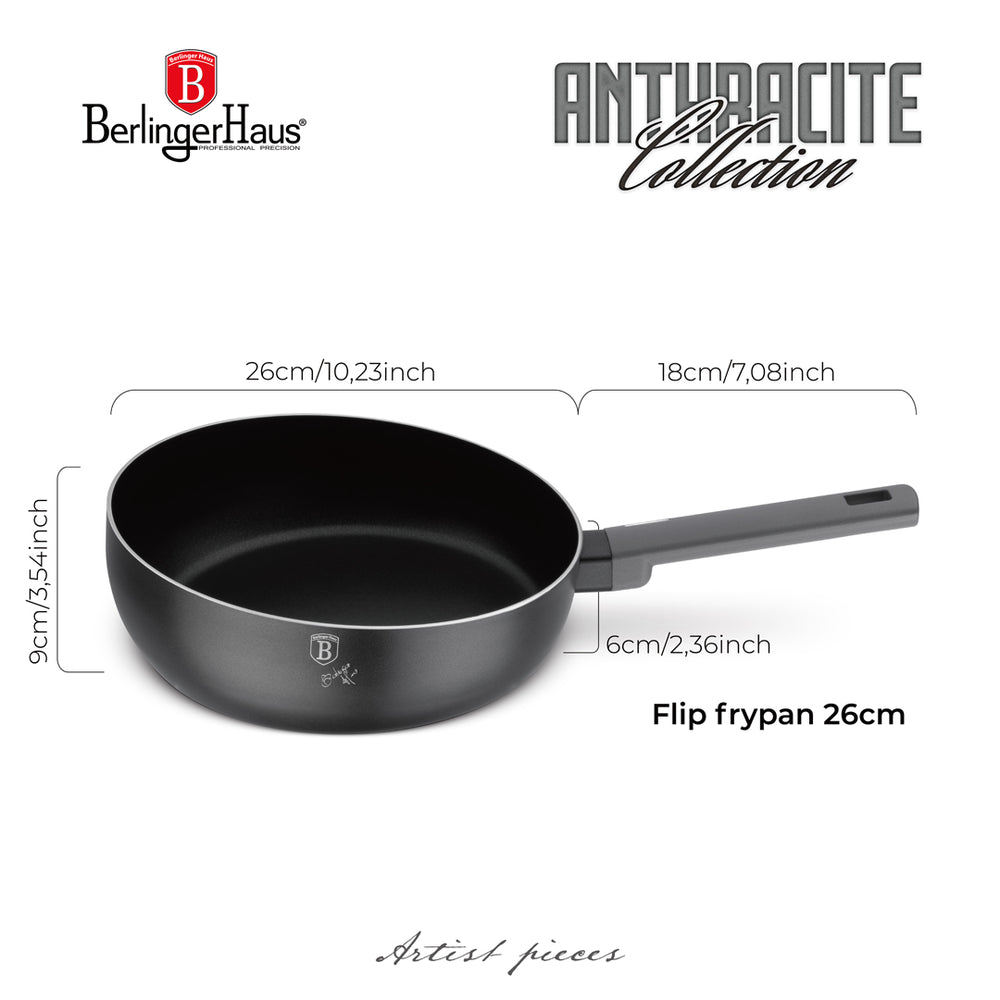 Berlinger Haus Wokpan Mat Antraciet ø 26 cm - geschikt voor alle warmtebronnen - standaard anti-aanbaklaag
