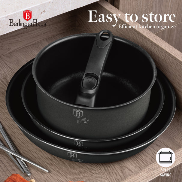 BerlingerHaus Pannenset Click-it Mat Antraciet 6-delig - Kookpan ø 16 & 20 cm, Koekenpan ø 20 & 24 cm - geschikt voor alle warmtebronnen