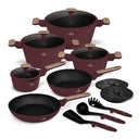 BerlingerHaus Pannenset Nordic Mat Bordeaux 11-Delig - Kookpan ø 20, 24, 28 cm, Koekenpan ø 24, 28 cm & Steelpan ø 16 cm - Geschikt voor alle warmtebronnen