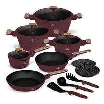 BerlingerHaus Pannenset Nordic Mat Bordeaux 11-Delig - Kookpan ø 20, 24, 28 cm, Koekenpan ø 24, 28 cm & Steelpan ø 16 cm - Geschikt voor alle warmtebronnen