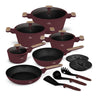 BerlingerHaus Pannenset Nordic Mat Bordeaux 11-Delig - Kookpan ø 20, 24, 28 cm, Koekenpan ø 24, 28 cm & Steelpan ø 16 cm - Geschikt voor alle warmtebronnen
