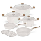Berlinger Haus Pannenset Nordic Mat Crème 7-Delig - Kookpan ø 20, 24, 28 cm & Koekenpan ø 20, 24 cm - geschikt voor alle warmtebronnen