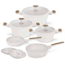 Berlinger Haus Pannenset Nordic Mat Crème 7-Delig - Kookpan ø 20, 24, 28 cm & Koekenpan ø 20, 24 cm - geschikt voor alle warmtebronnen