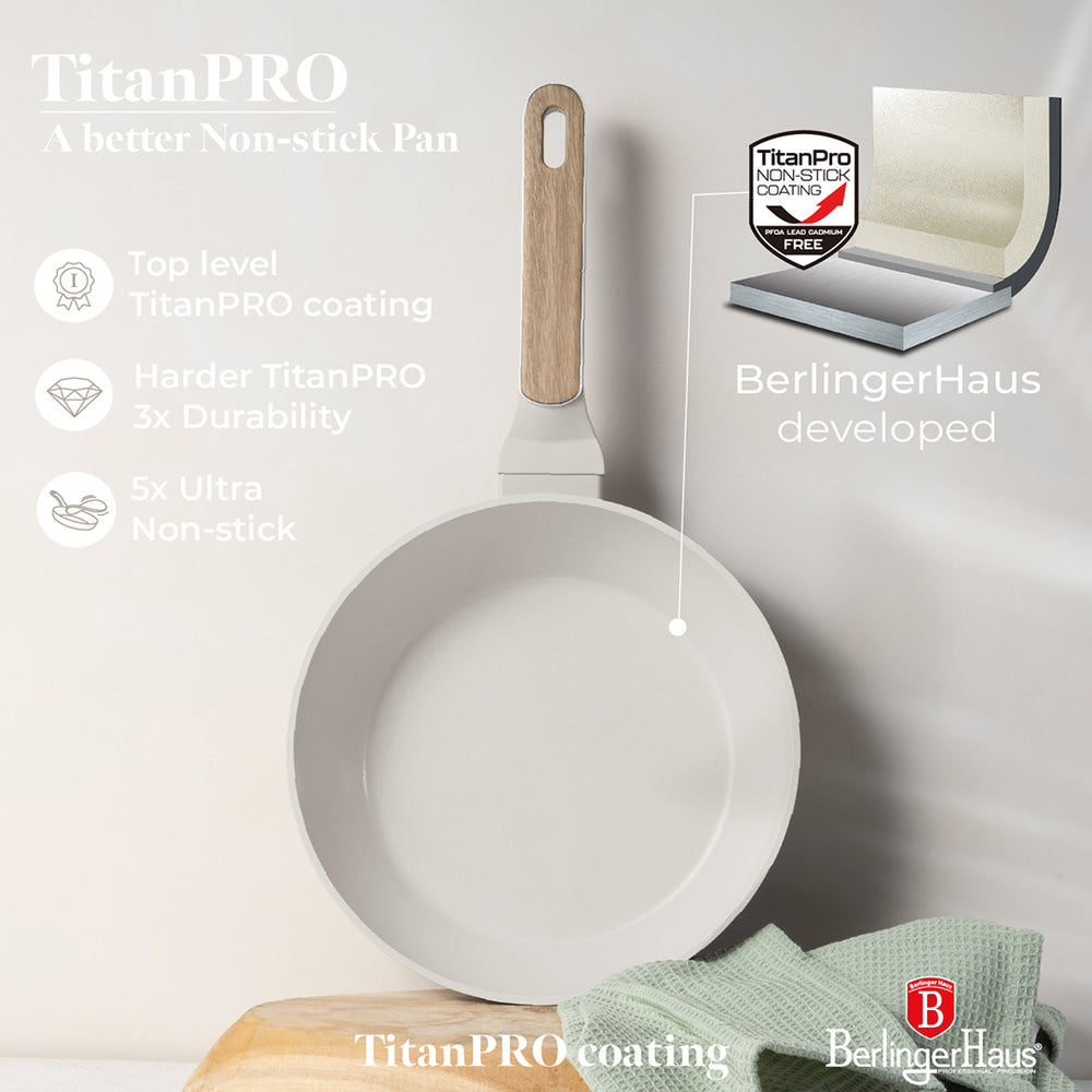 Berlinger Haus Pannenset Nordic Mat Crème 11-Delig - Kookpan ø 20, 24, 28 cm, Koekenpan ø 24, 28 cm & Steelpan ø 16 cm - geschikt voor alle warmtebronnen
