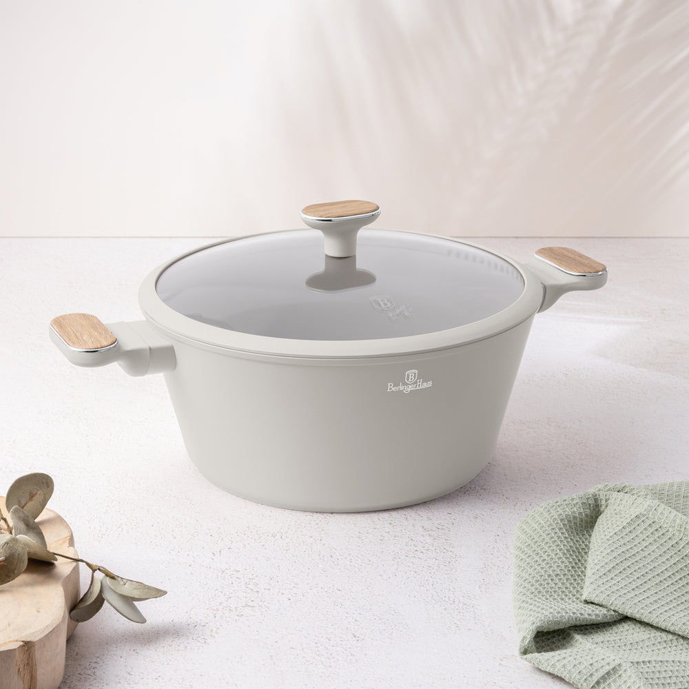 Berlinger Haus Pannenset Nordic Mat Crème 11-Delig - Kookpan ø 20, 24, 28 cm, Koekenpan ø 24, 28 cm & Steelpan ø 16 cm - geschikt voor alle warmtebronnen