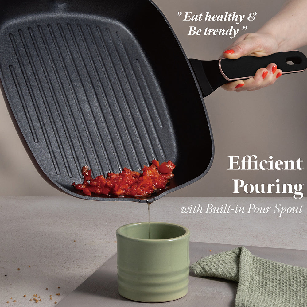 Berlinger Haus Grillpan Zwart Rosègoud 28 x 28 cm - geschikt voor alle warmtebronnen - standaard anti-aanbaklaag
