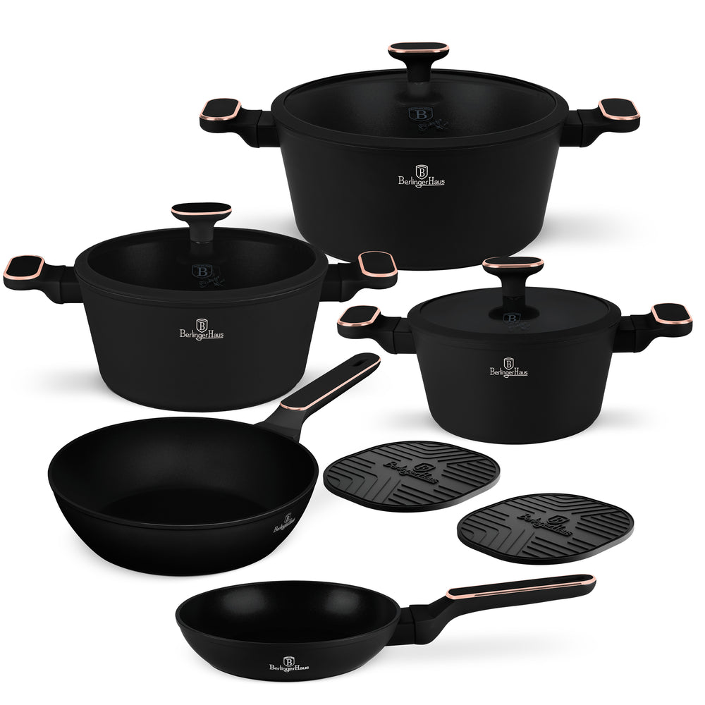 Berlinger Haus Pannenset  Zwart Roségoud 7-Delig - Kookpan ø 20, 24, 28 cm & Koekenpan ø 20, 24 cm - geschikt voor alle warmtebronnen