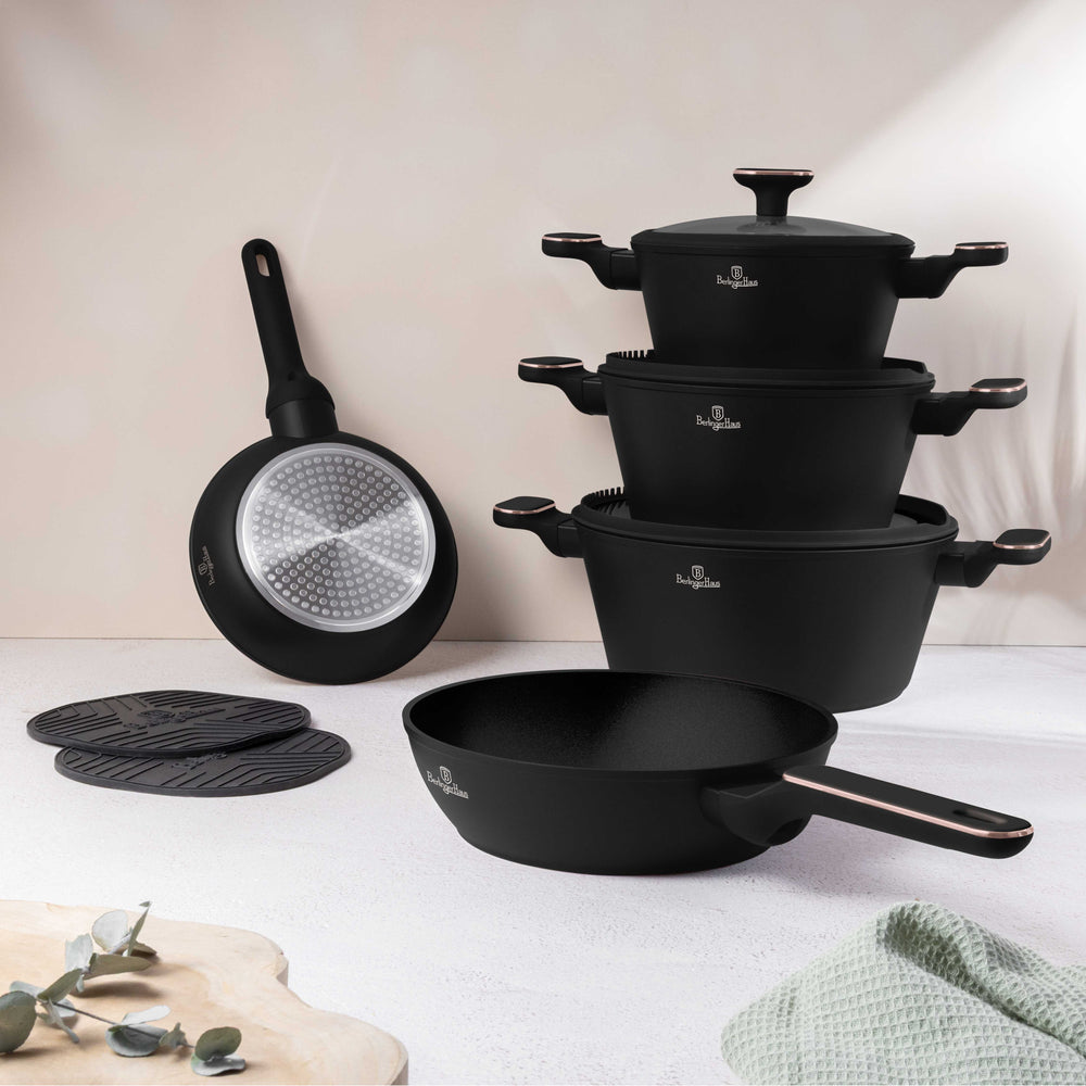 Berlinger Haus Pannenset  Zwart Roségoud 7-Delig - Kookpan ø 20, 24, 28 cm & Koekenpan ø 20, 24 cm - geschikt voor alle warmtebronnen