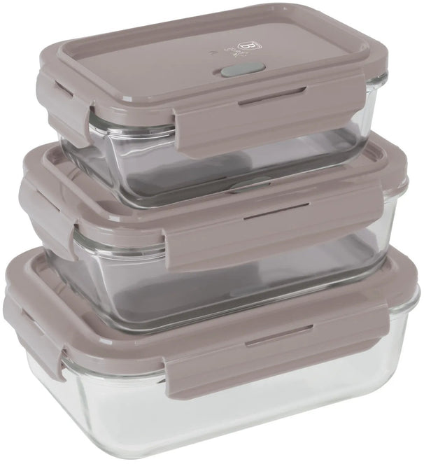 Berlinger Haus Glazen Vershoudbakjes Taupe - 3-delig - 570 ml, 840 ml & 1.18 Liter