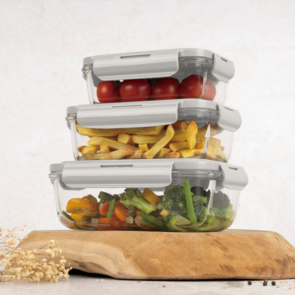 Berlinger Haus Glazen Vershoudbakjes Mat Crème - 3-delig - 570 ml, 840 ml & 1.18 Liter
