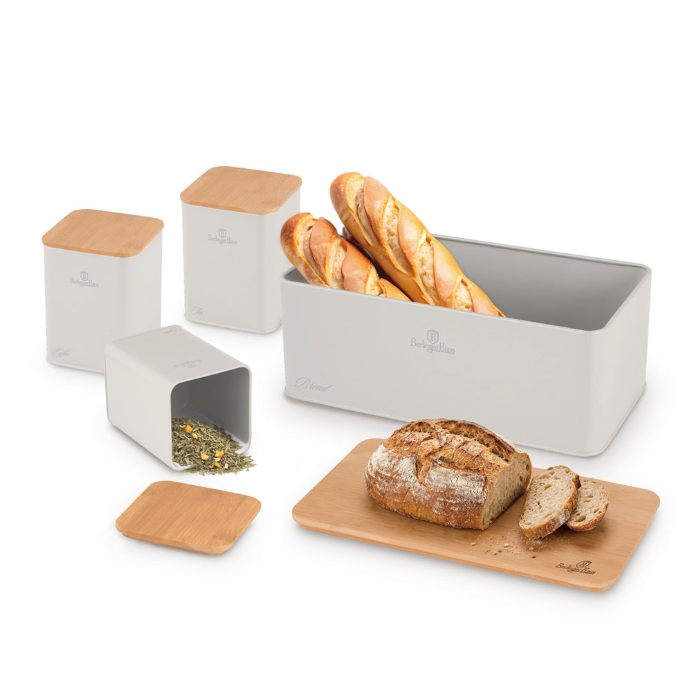 Berlinger Haus Broodtrommel / Brooddoos met Voorraadbussen Mat Crème - 4-delig