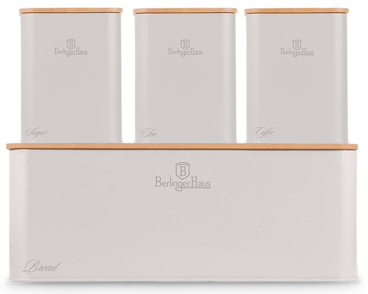 Berlinger Haus Broodtrommel / Brooddoos met Voorraadbussen Mat Crème - 4-delig