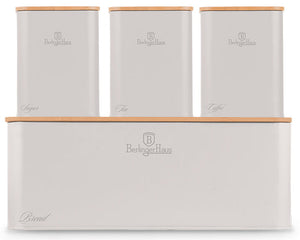 Berlinger Haus Broodtrommel / Brooddoos met Voorraadbussen Mat Crème - 4-delig