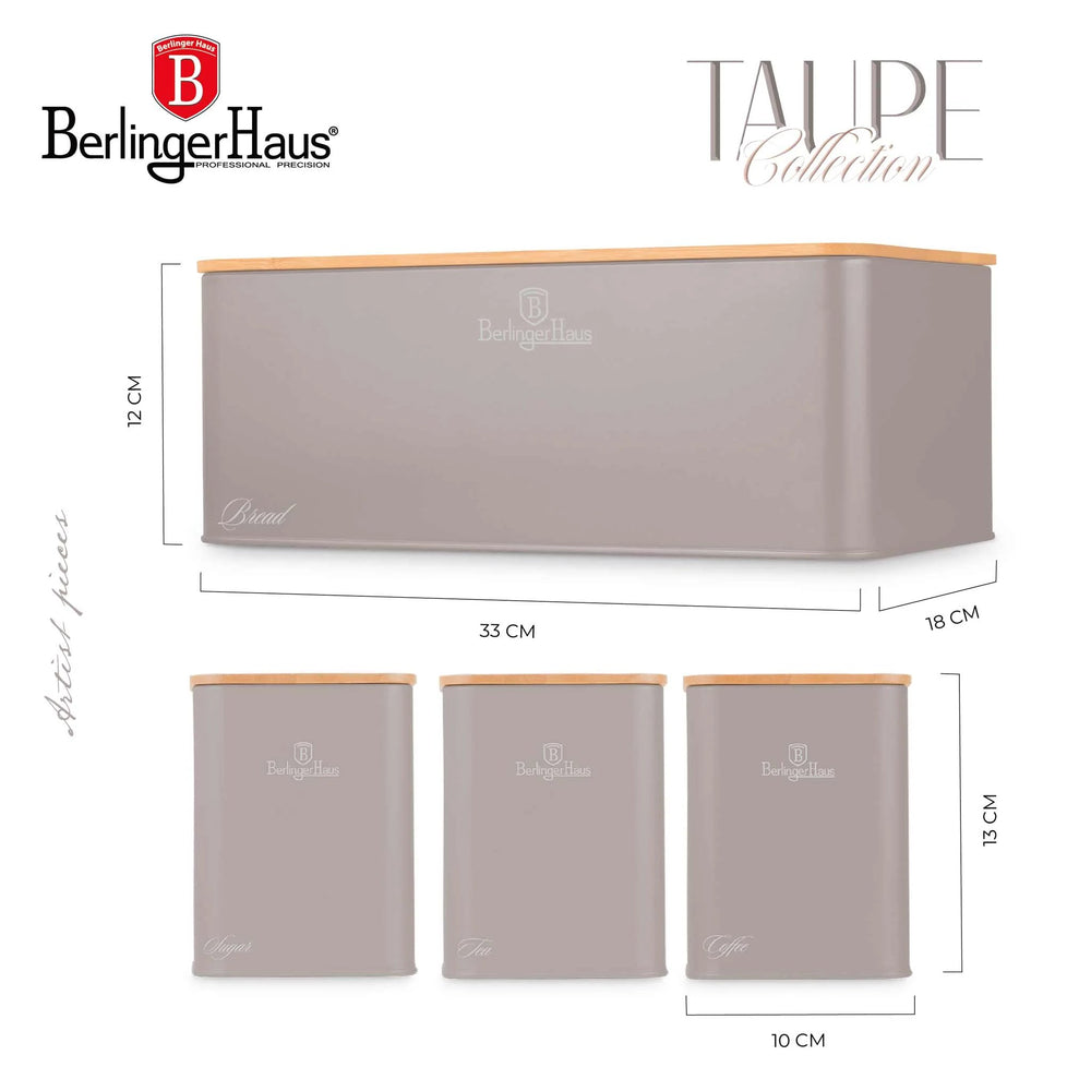 Berlinger Haus Broodtrommel / Brooddoos met Voorraadbussen Taupe - 4-delig