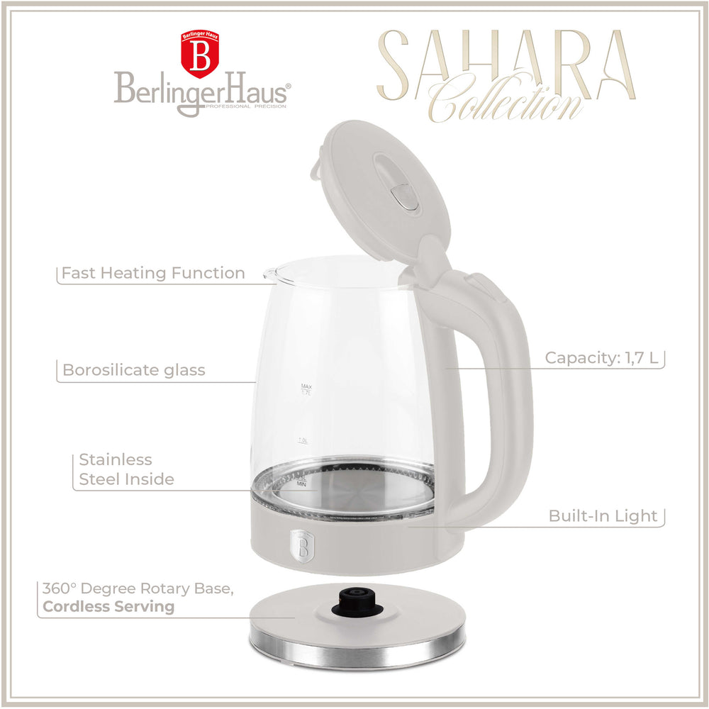Berlinger Haus Waterkoker Glas Mat Crème - 1.7 Liter - 2200W