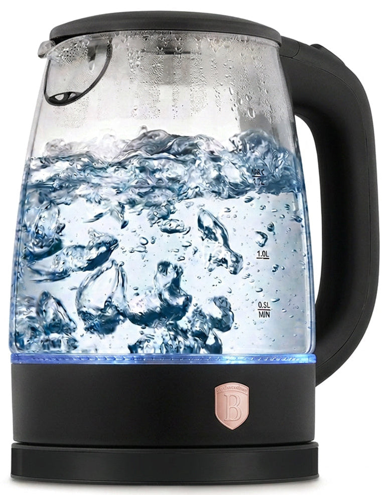 Berlinger Haus Waterkoker Glas Zwart Rosègoud - 1.7 Liter - 2200W