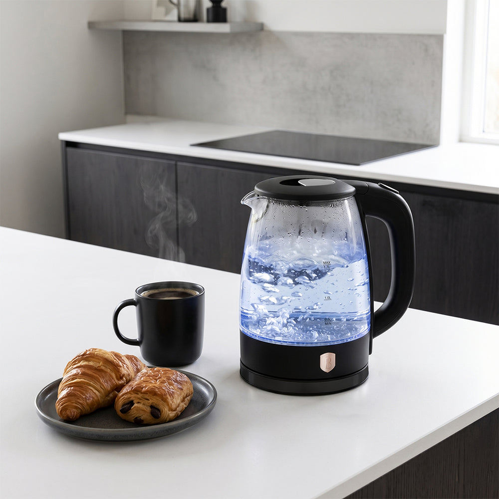 Berlinger Haus Waterkoker Glas Zwart Rosègoud - 1.7 Liter - 2200W