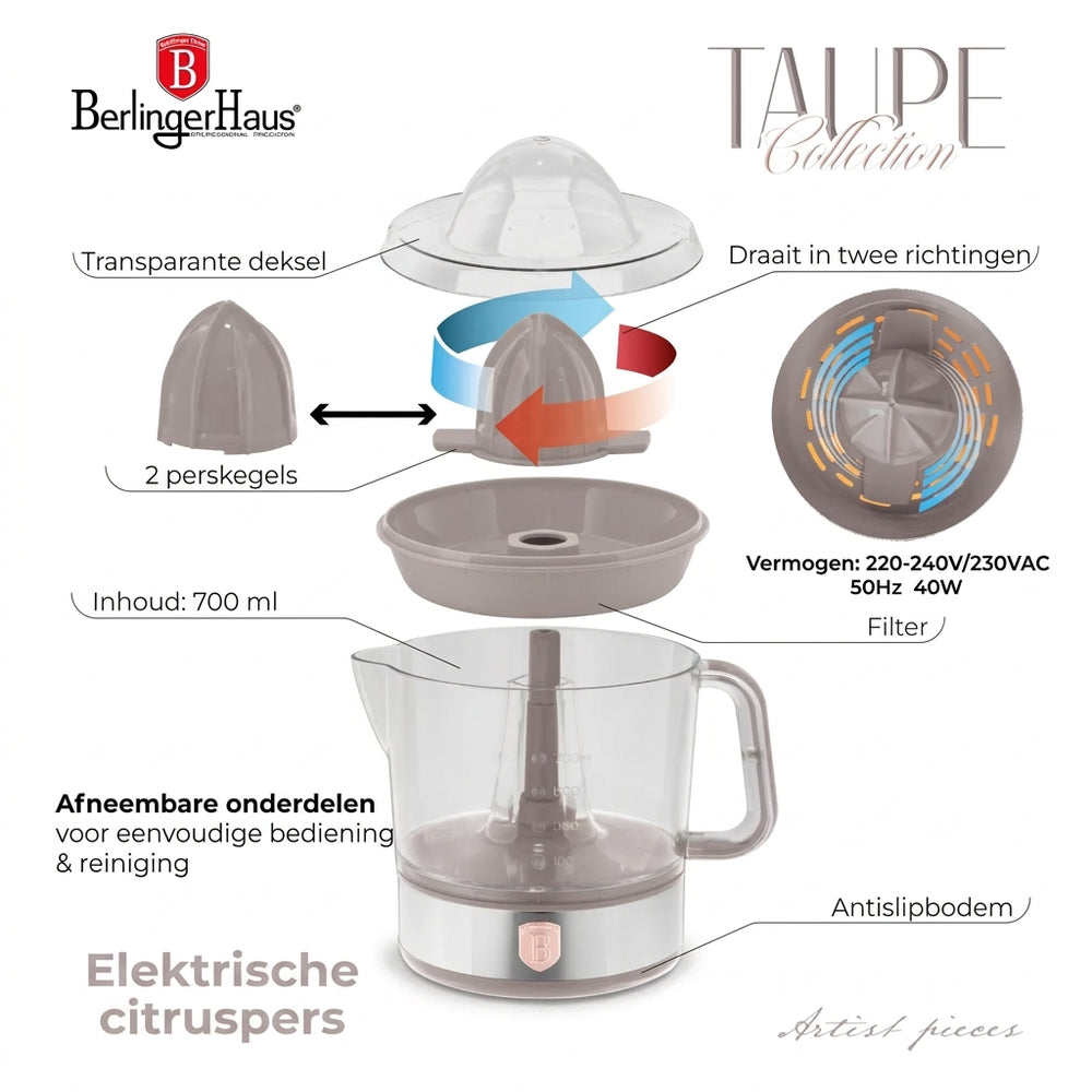 Berlinger Haus Elektrische Citruspers / Sinaasappelpers Taupe - 0,7 L - 40 W