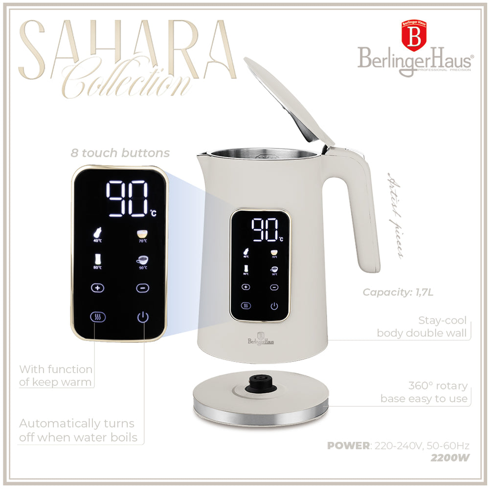 Berlinger Haus Waterkoker Digitaal Mat Crème - Temperatuurinstelling - 1.7 Liter - 2200W