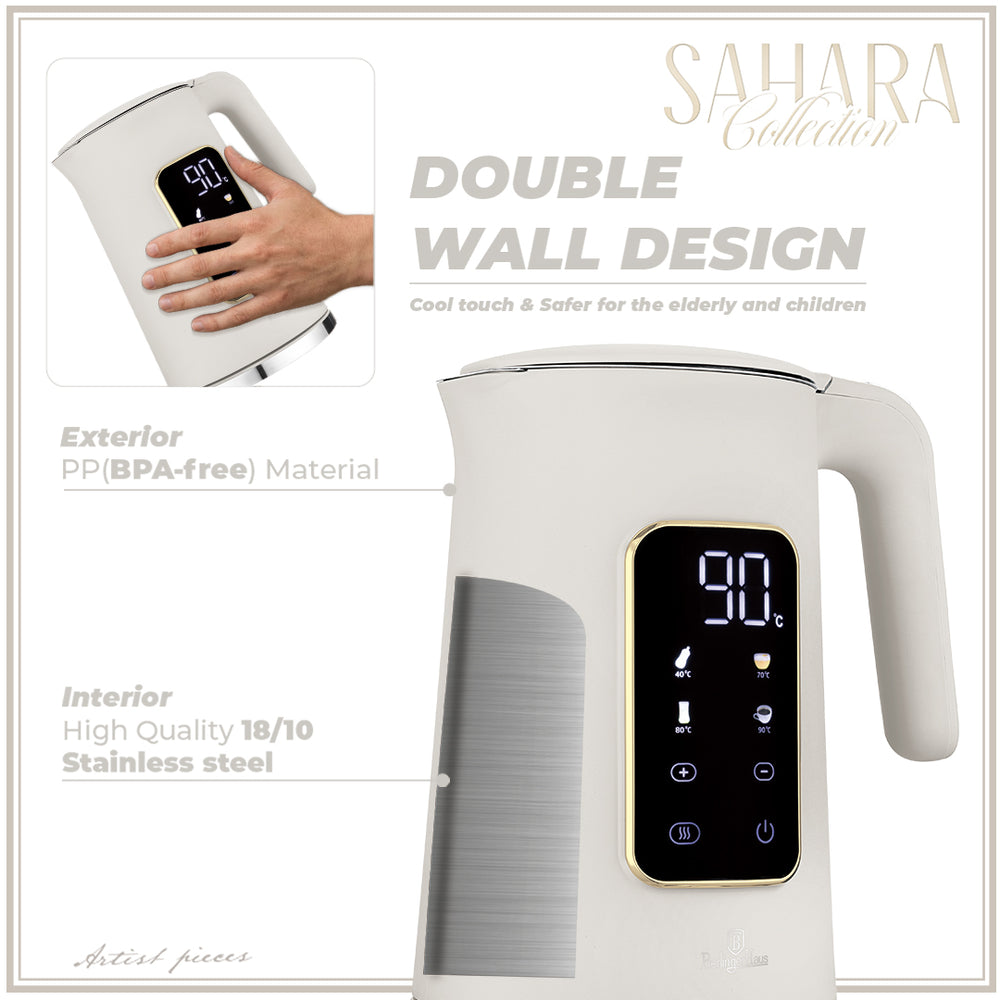Berlinger Haus Waterkoker Digitaal Mat Crème - Temperatuurinstelling - 1.7 Liter - 2200W