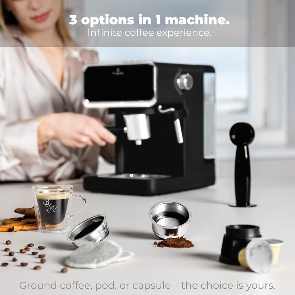 BerlingerHaus Espressomachine / Pistonmachine Digitaal Mat Zwart - 3-in-1 - 20 Bar - 1.0 Liter