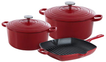 BK Pannenset Bourgogne Chili Red Gietijzer 3-delig - Braadpan ø 24, 28 cm & Grillpan 26x26 cm - geschikt voor alle warmtebronnen