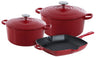BK Pannenset Bourgogne Chili Red Gietijzer 3-delig - Braadpan ø 24, 28 cm & Grillpan 26x26 cm - geschikt voor alle warmtebronnen