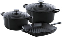 BK Pannenset Bourgogne Jet Black Gietijzer 3-delig - Braadpan ø 24, 28 cm & Grillpan 26x26 cm - geschikt voor alle warmtebronnen