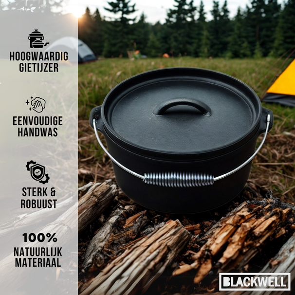 Blackwell Dutch oven / Braadpan met deksel - Gietijzer - ø 25 cm / 4 Liter - zonder anti-aanbaklaag