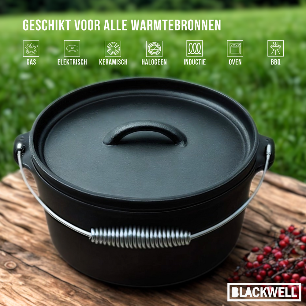 Blackwell Dutch oven / Braadpan met deksel - Gietijzer - ø 25 cm / 4 Liter - zonder anti-aanbaklaag