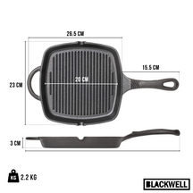 Blackwell Grillpan Gietijzer Cast Iron 23 x 23 cm - geschikt voor alle warmtebronnen - zonder anti-aanbaklaag